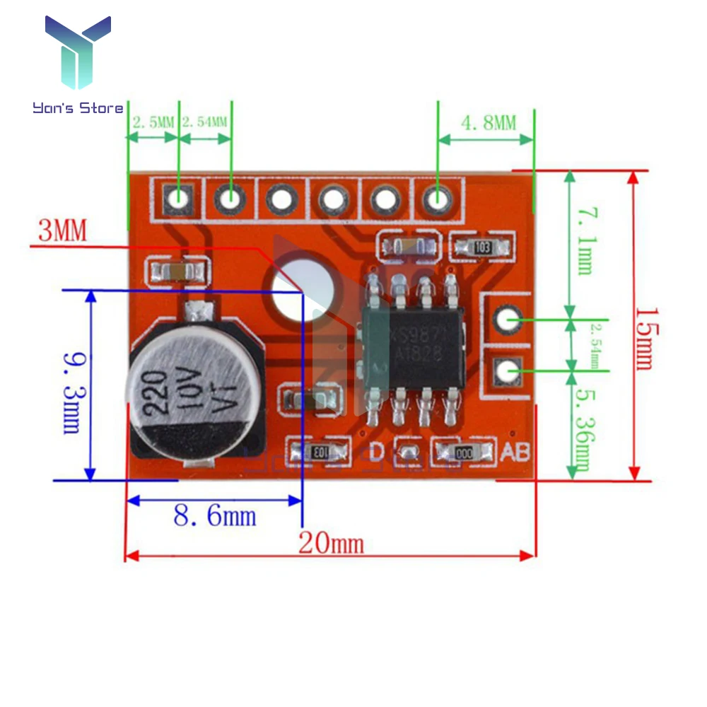 3Pcs XS9871 Mini Mono Stereo High Power Digital Audio Power Amplifier Board Audio Power Amplifier Board DC2.5V-5V 5W