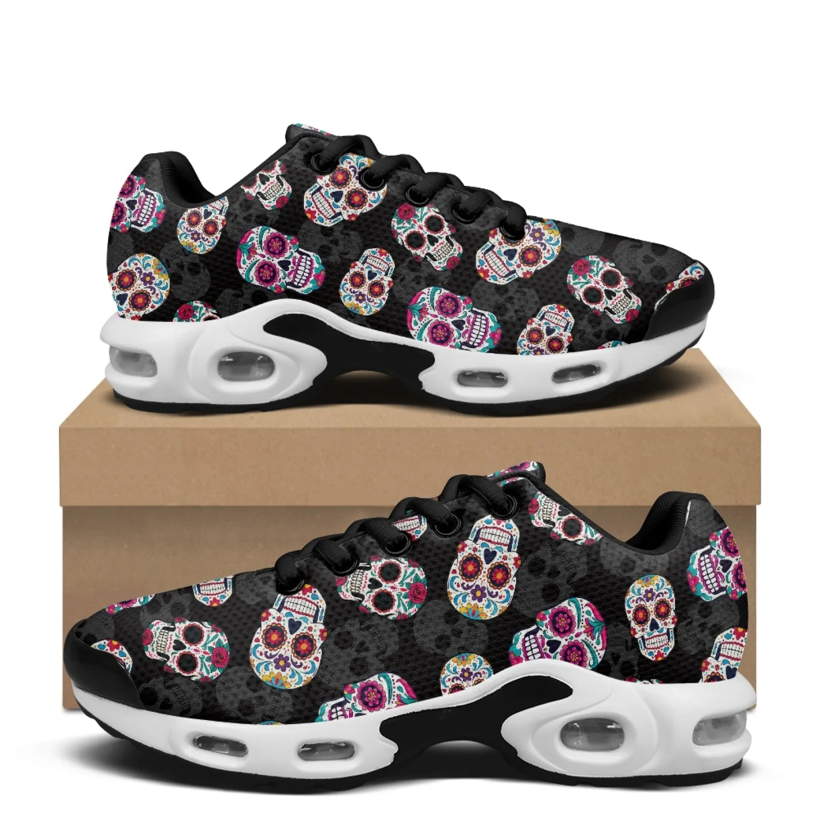 PENSTROLL Skull Print Air Cushion Tennis Shoes for Walking Mesh Athletic Sneakers Mesh Walking Shoes