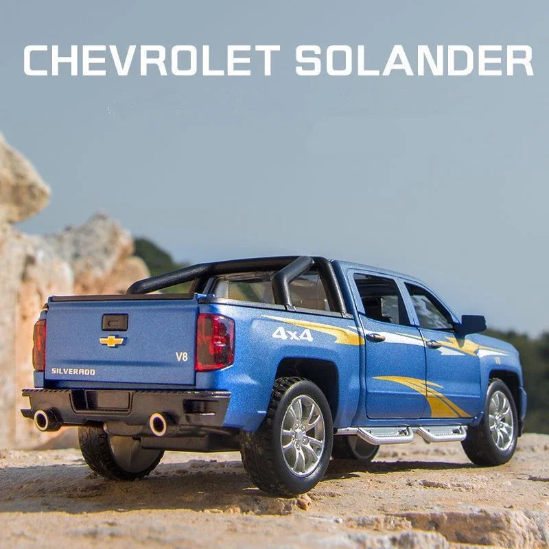 1:32 Chevrolet Silverado Pickup Alloy Car Model Diecast Metal Toy Vehicles Car Model Simulation Sound Light Collection Kids Gift