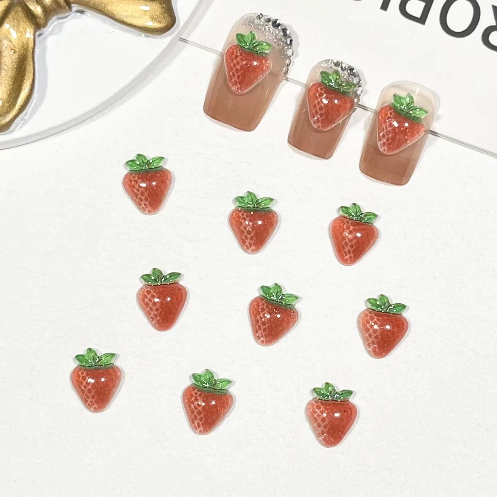 20pcs niedlichen Frucht nagel anhänger Harz Pfirsich Erdbeer nagels chmuck 3d klare Strass teile kawaii Nagel liefert Zubehör – Detail 15