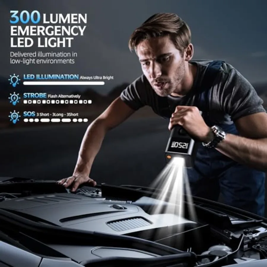 حزمة بادئ تشغيل بطارية السيارة المحمولة مع ضاغط الهواء 3500A 150PSI لمحرك الغاز ما يصل إلى 9.0L ومحرك الديزل 8.0L 12V Ju #4