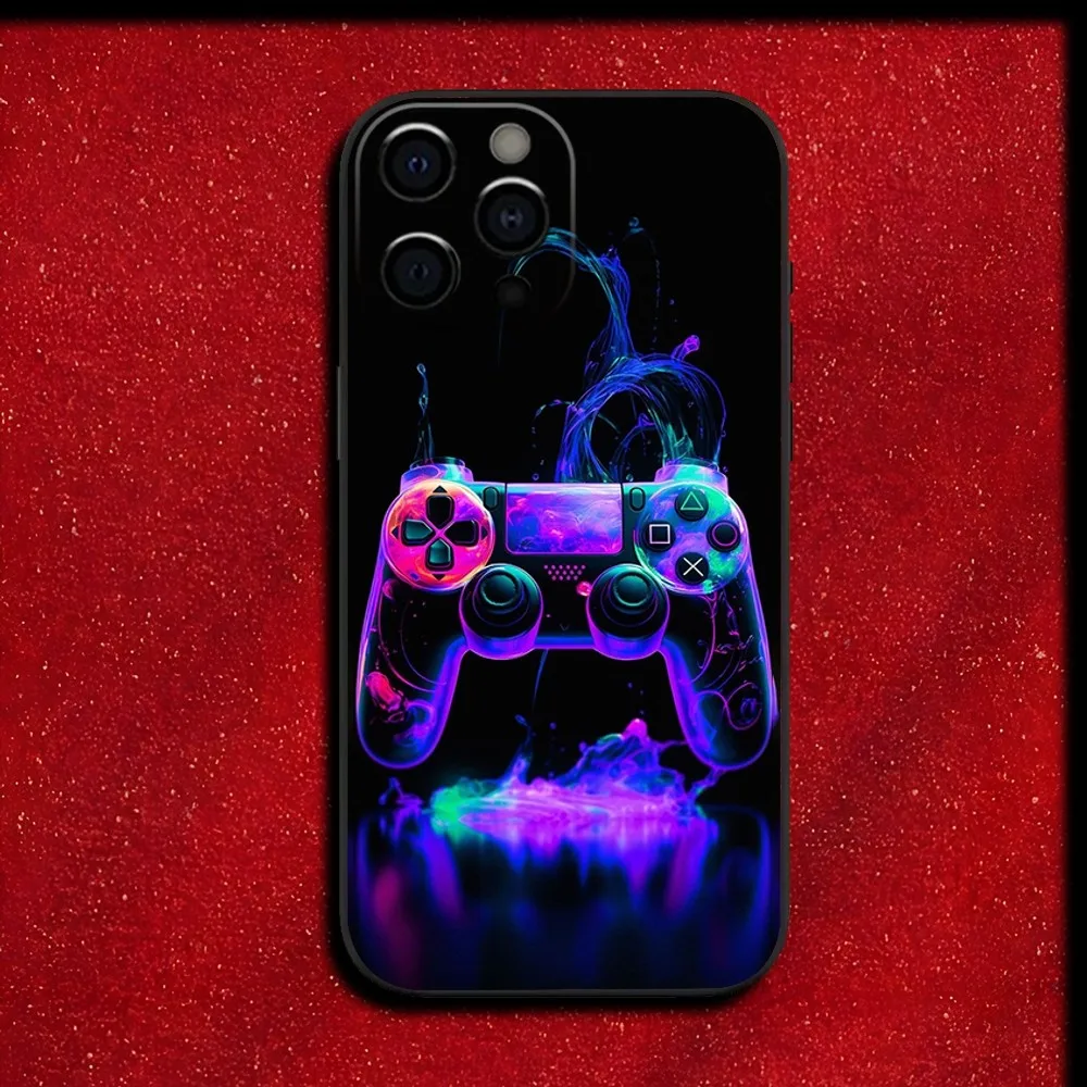 حافظة هاتف لوحدة التحكم في الألعاب Gamepad Gamer Play لهاتف iPhone 16,15,14,13,12,11,Pro,XS,Max,XR,Plus,E,Mini غطاء أسود ناعم