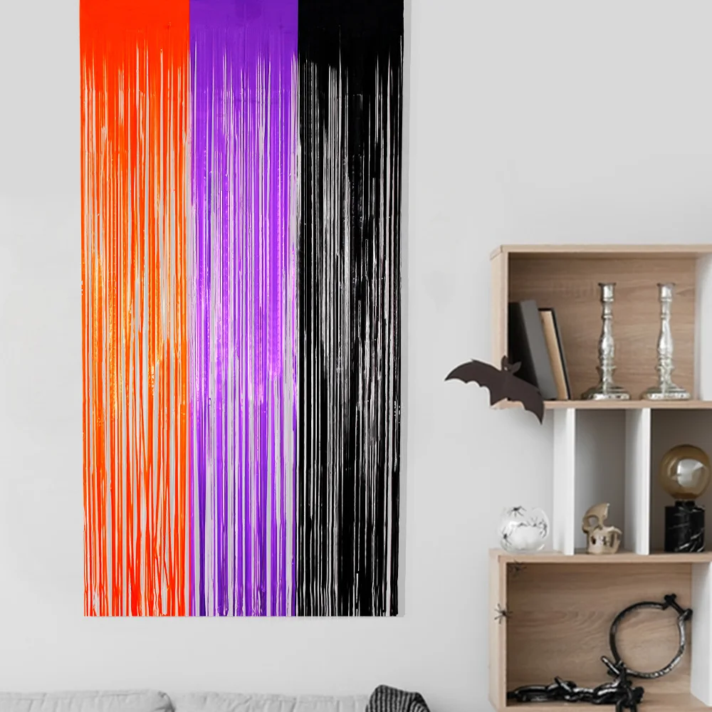 2M Oranje Paars Zwart Halloween Feest Dans Achtergrond Decoratie Kwast Gordijn Macaron Kleur Bijpassende Regen Zijde Deur Gordijn