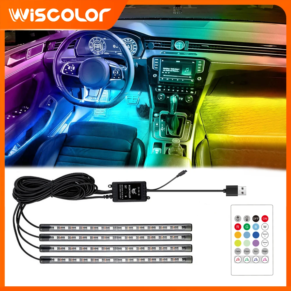 

48 LED RGB Ambient Light Strip Car Foot Interior Atmosphere Lamps Decorative Automobile Bar USB Control Lighting