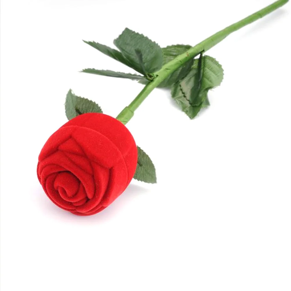 

Romantic Red Rose Flower Jewelry Box Hard Plastic Ring Gift Case Creative Beautiful Engagement Proposal Accessory for Lover