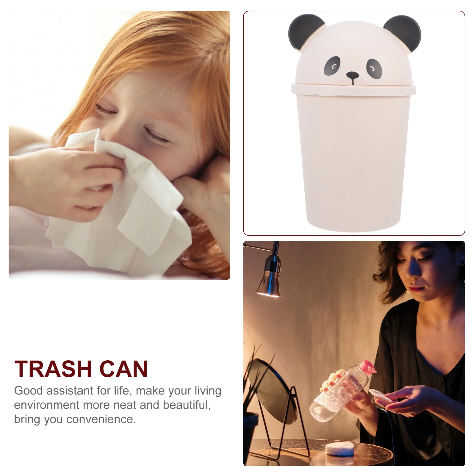 Panda Trash Can Cartoon Best Outdoor Dog Poop Container Decorate Desk Office Plastic Bathroom With Lid