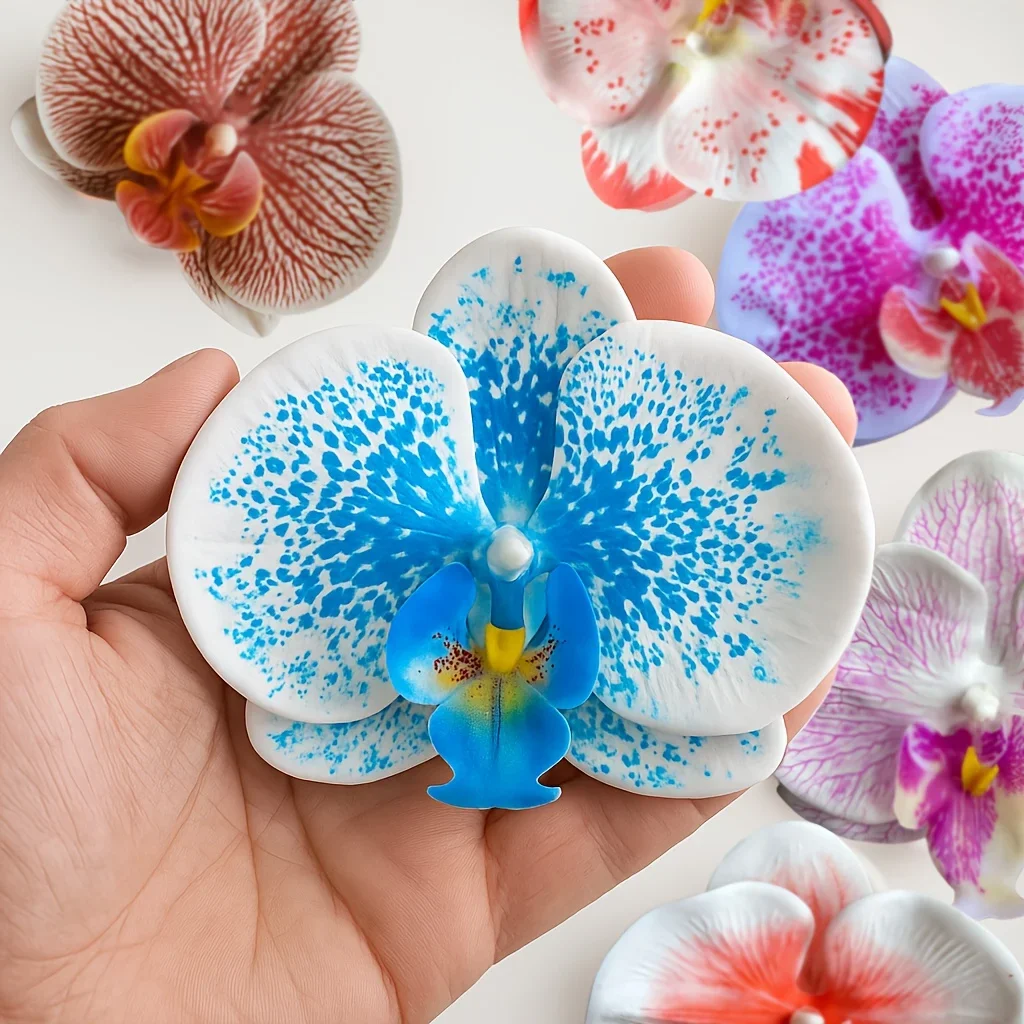 10PCS Real Touch 3D Orchid Flower Heads - Mini Artificial Flowers for Wedding Decor, Hair Accessories DIY, Party Photo Props