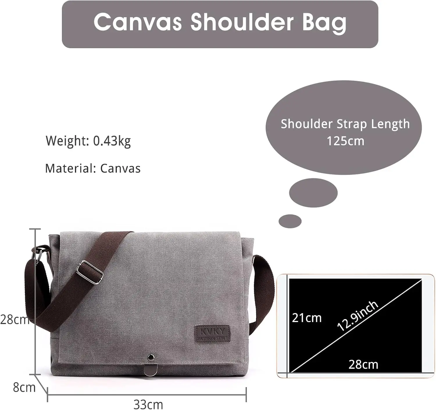 Fashion Vintage Man Canvas Messenger Bag Trend Shoulder Simple Casual Lightweight Crossbody Bag 13.3