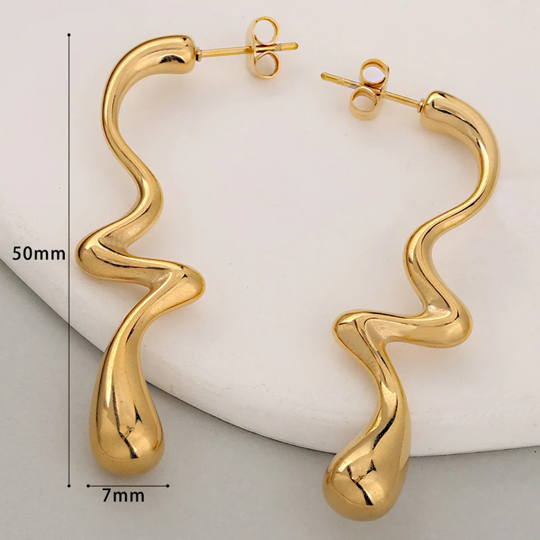 Stainless Steel Abstract Wave Drop Stud Earrings Gold Silver Curved Line Teardrop Dangle Earrings for Women Minimalist Jewelry
