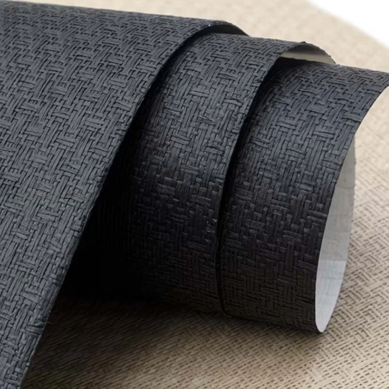 Black Plant Fiber Grass Cloth Wallcovering Natural Tight Cross Woven Texture Wallpaper for Home Furniture Renovation Decoration