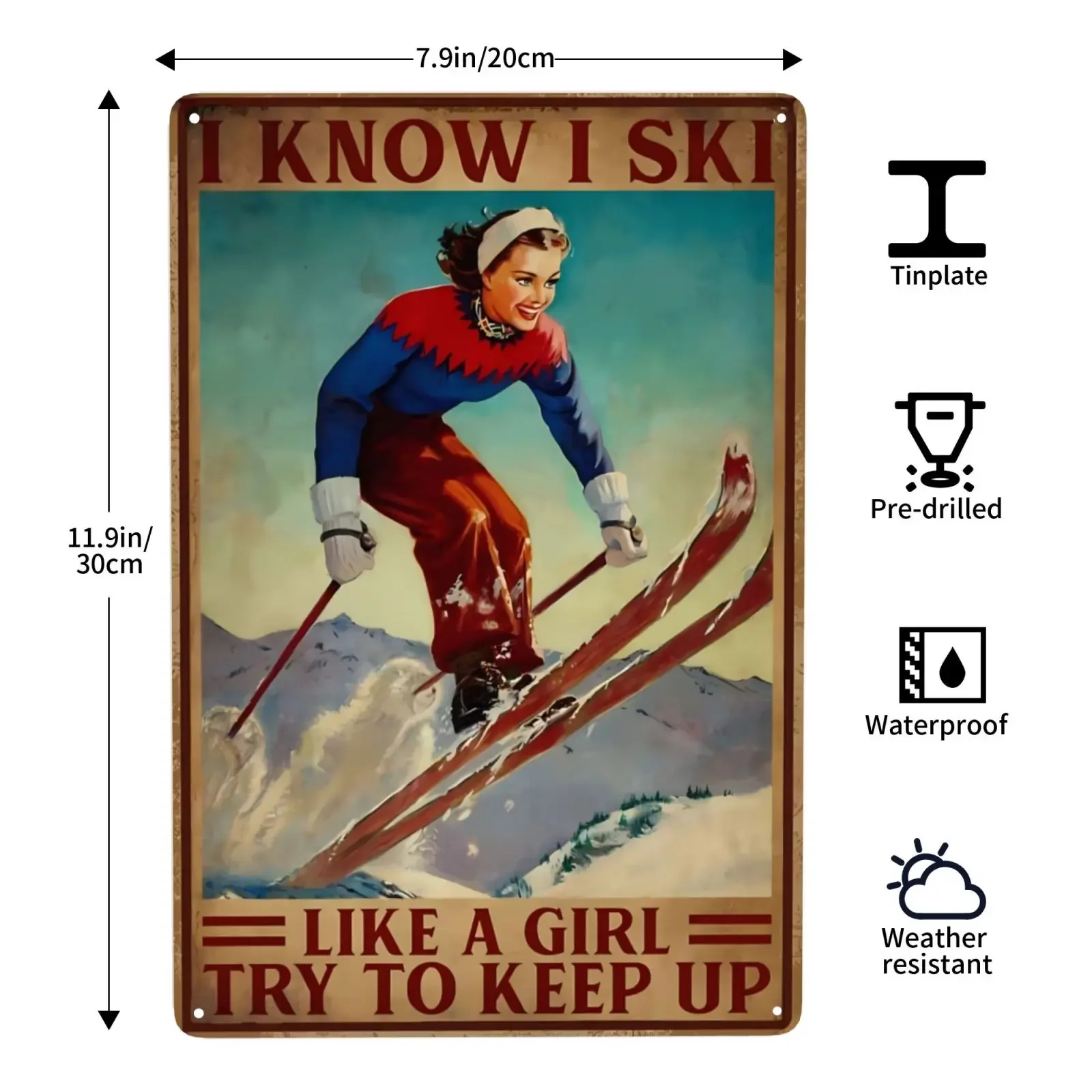 1pc, Ski Wall Decor Ski Signs Ski Party Decorations Ski Poster Vintage Ski Metal Tin Sign Ski Lodge Decor Mountain Home Decor Sk