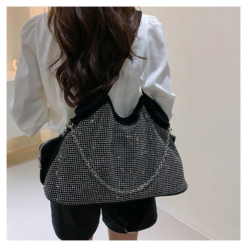 Pu Zipper Tote Bags Ladies Bags on Sale 2023 High Quality Autumn Solid Sequin Wallet New Chains High Capacity Casual  Handbag