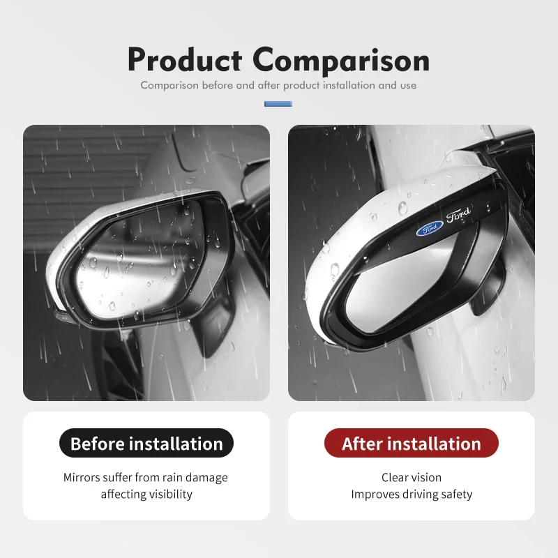 For Ford Car Rearview Mirror Rain Brow PVC Weatherproof Anti-Rain Cover Fiesta Ranger Mondeo Escape Ecosport Fusion Explorer view 3