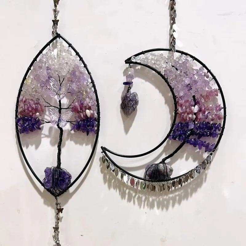 Wholesale Golden Moon Tree of Life Agate Tablet Sunshine Catcher Tree of Life Dream Catcher Net Ornament Wind Chime