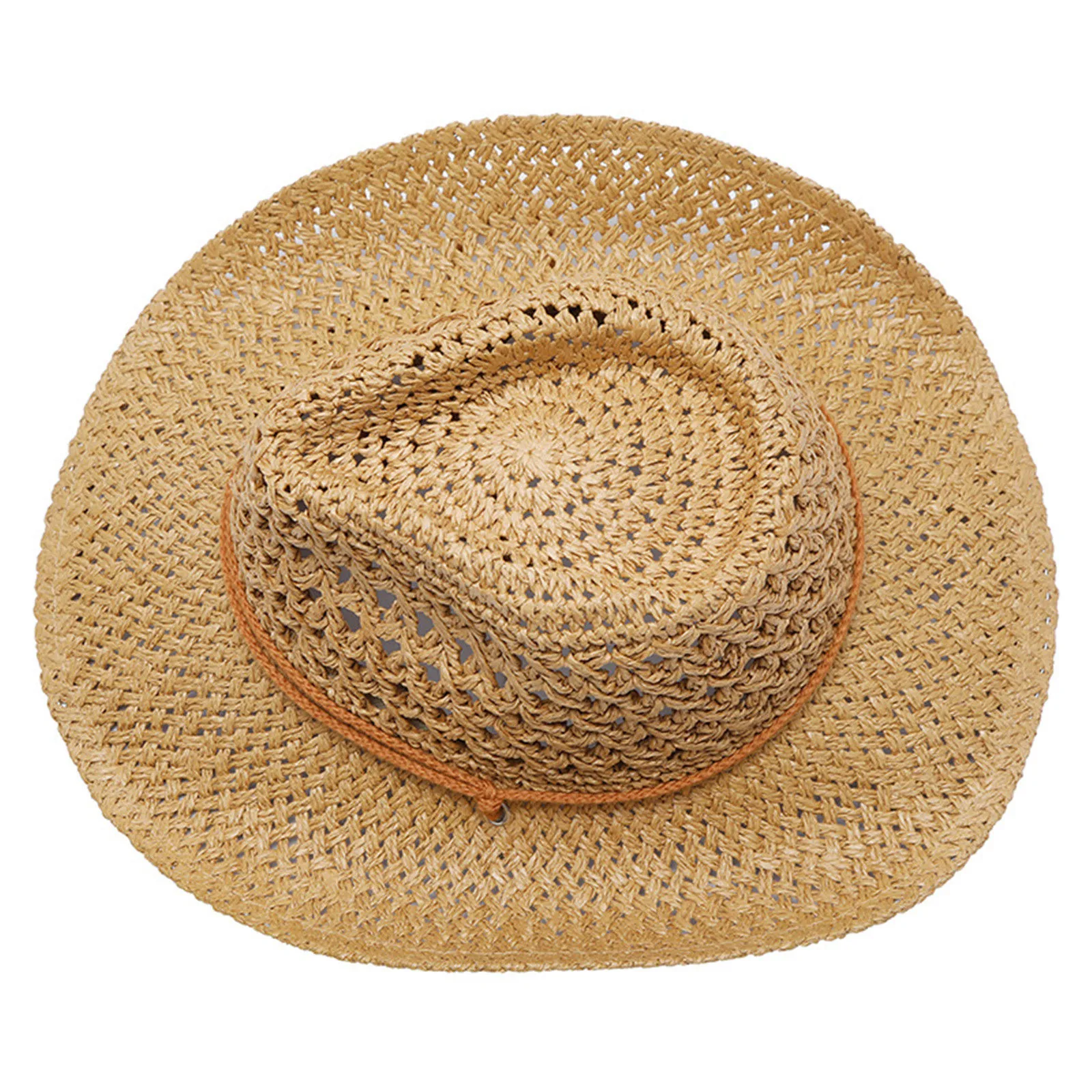 Straw Western Cowboy Hat for Women Men Classic Vintage Hollow Out Unisex Curled Wide Brim Sun Hat Fishing Hat Climbing Cap