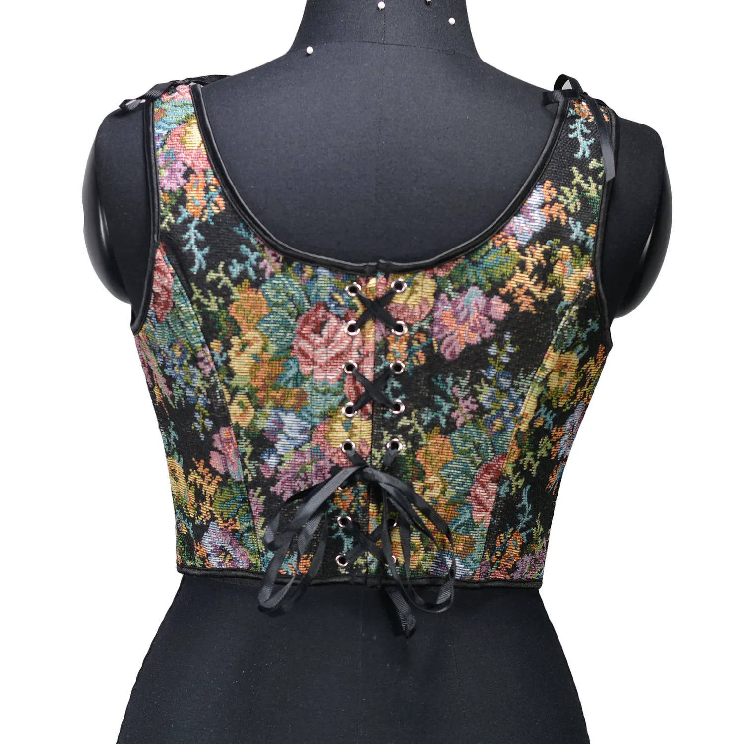 French Style Floral Pattern Tie-up Tank Top Women Corset Bustier Vintage Hollow Bandage Camisole Slimming Shapewear Dress Girdle