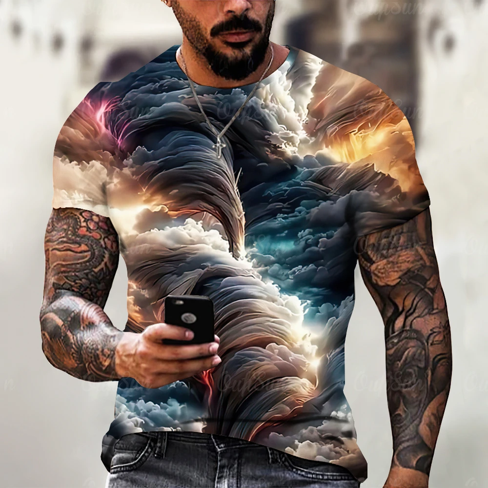 Men\'s T Shirt 3d Lightning Print Mens Short-Sleeved Tops Summer Street Fashion T-Shirt for Men Casual Tees Oversized Clothing XL