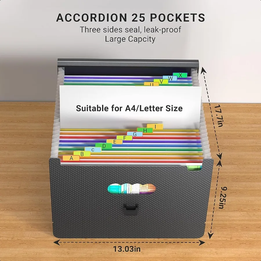 25 Pockets Expanding File FoldersPortable Accordian File Organizer Expandable File Folder Bill Paper Document Organizer Plastic