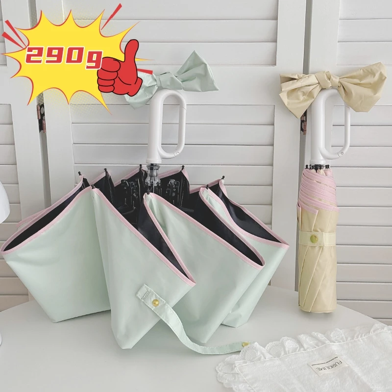 Women's Small Folding Manual Ring Buckle Umbrella Dual Purpose Sunshade UV Protection Rain Sunscreen Fresh Style Student Sunshad