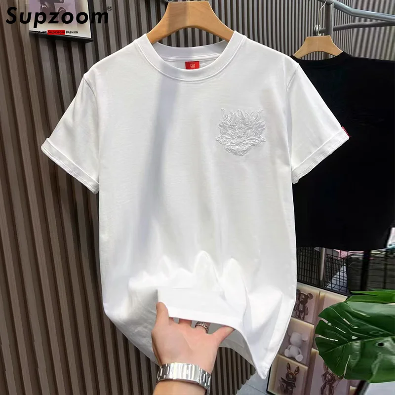 Supzoom New Arrival Summer Top Fashion Embroidery Neutral Short O-neck Casual Hip Hop Heavy Texture Cotton Ins Loose Men Tshirt