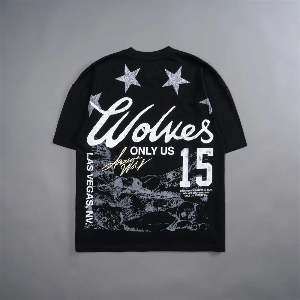 ONLY US Vintage Men's Cotton T-Shirt Pattern Printed Loose Oversized Shirts Men Clothing Street Casual Fit Short Sleeve Tee Tops