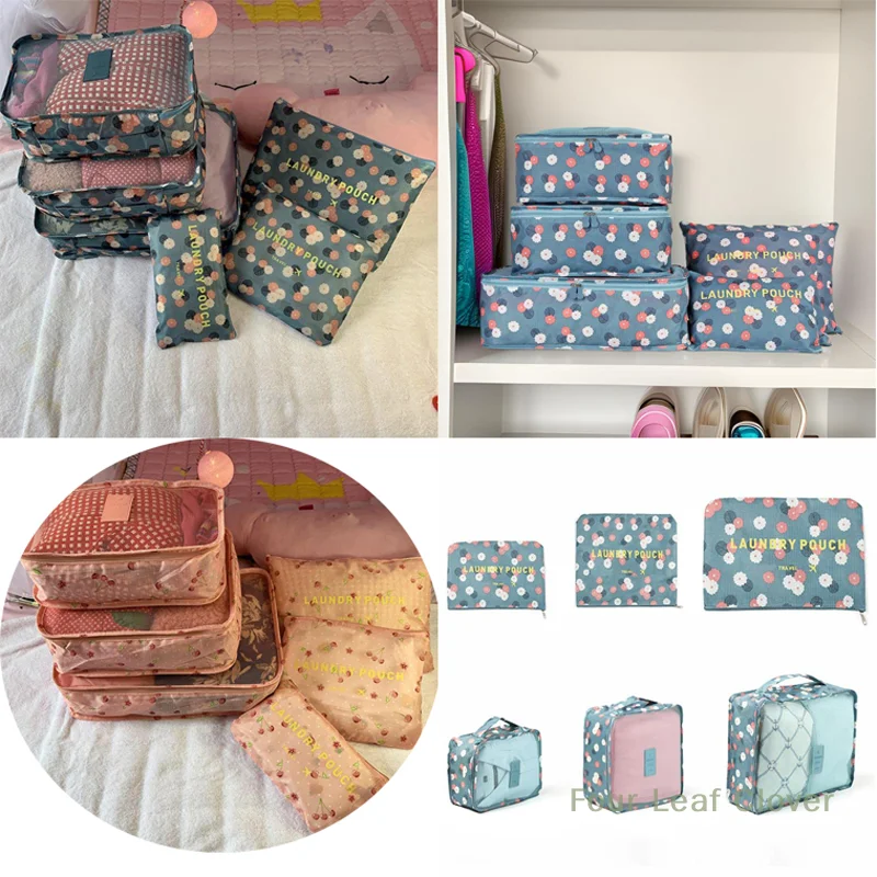 Organizador de viaje de gran tamaño de 6 piezas, organizador de maletas portátil, ropa, zapatos, bolsa de maquillaje, organizador de equipaje, bolsa de almacenamiento de viaje