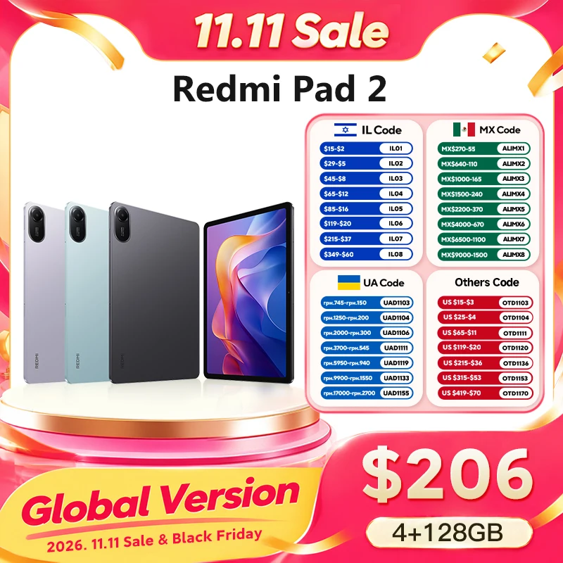 글로벌 버전 샤오미 레드미 패드 2 9000mAh 배터리 MTK Helio G100-Ultra 11인치 디스플레이 고속 충전 90Hz 태블릿 8MP HD 카메라