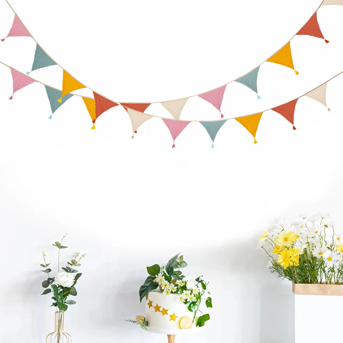 1 Juego de banderines de tela para guardería, 10 banderas triangulares con borla, decoración para fiesta de cumpleaños, pancarta para el hogar, Baby Shower, guirnalda de Carnaval