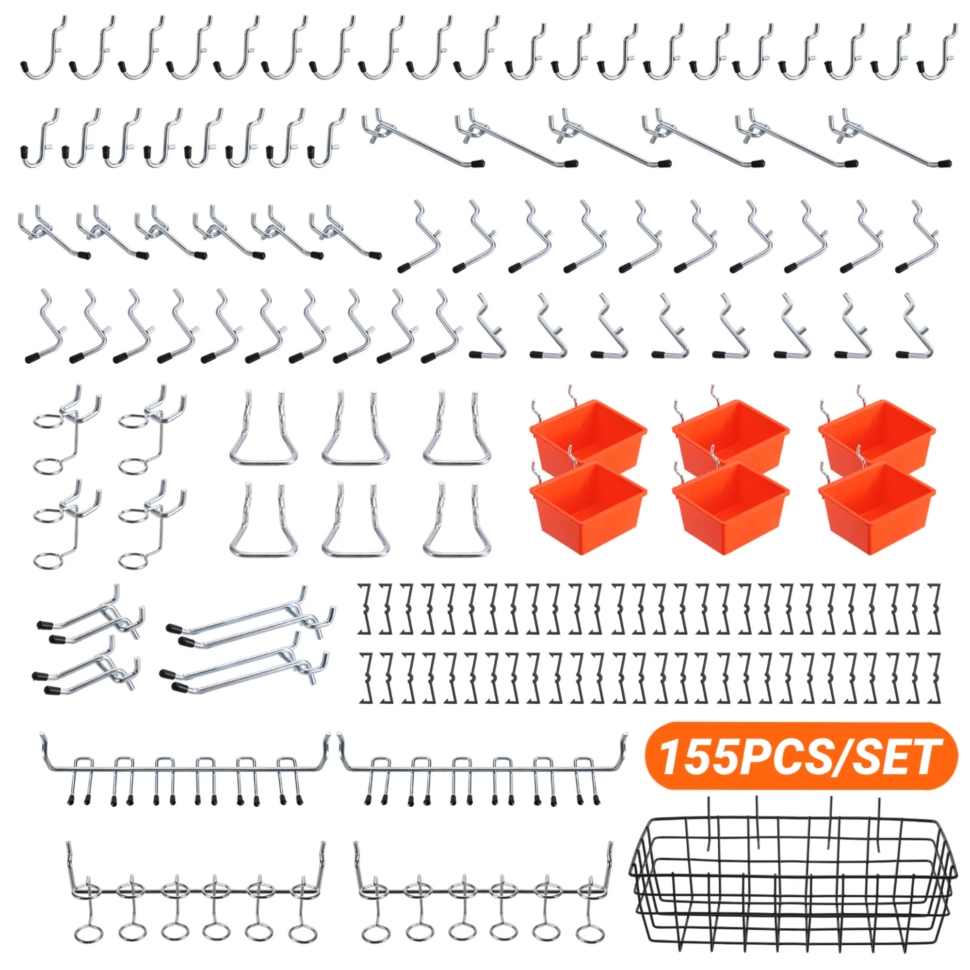 

155pcs/set Pegboard Hooks Kit Wall Hanging Tool Peg Board Accessories Organizer Kit with Various Hooks,Bins,Baskets by ENJOYWOOD