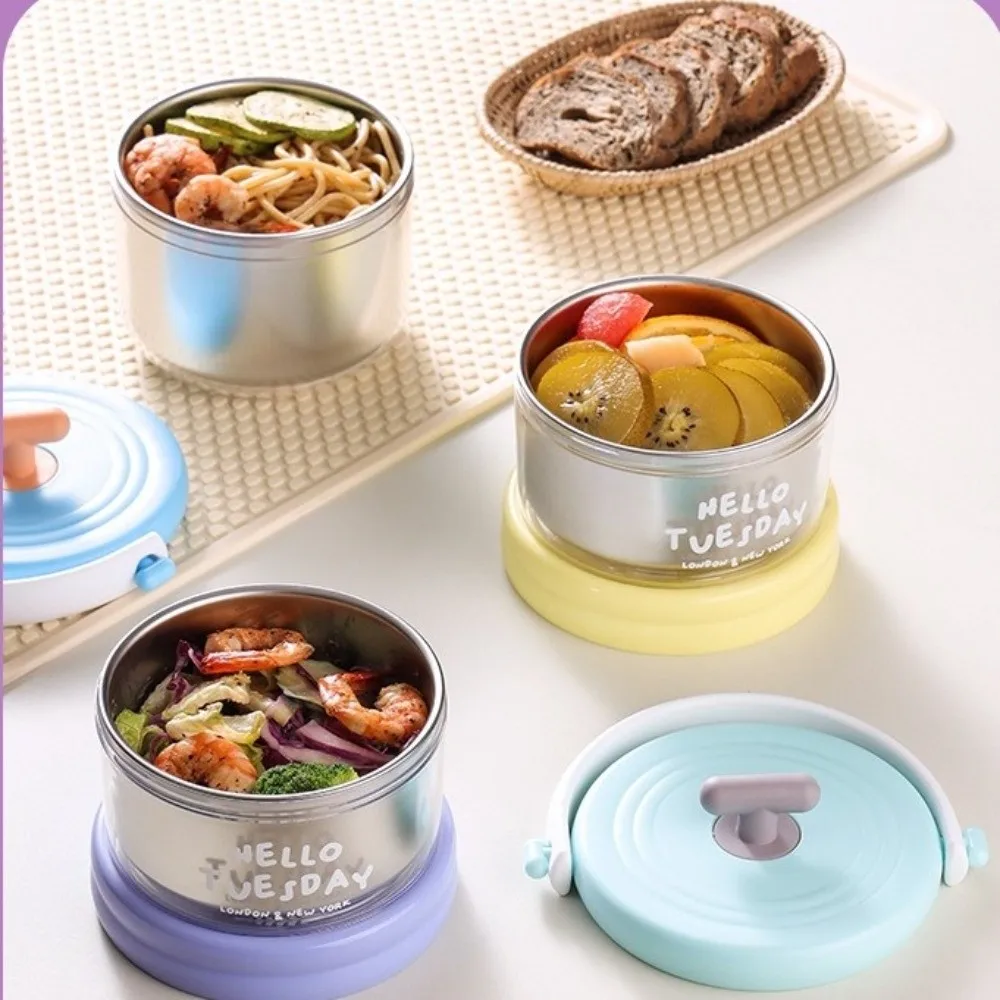

Double Layer Insulated Lunch Box Round Stainless Steel Thermal Lunch Box Leak-proof Microwaveable Sealed Fresh-keeping Box