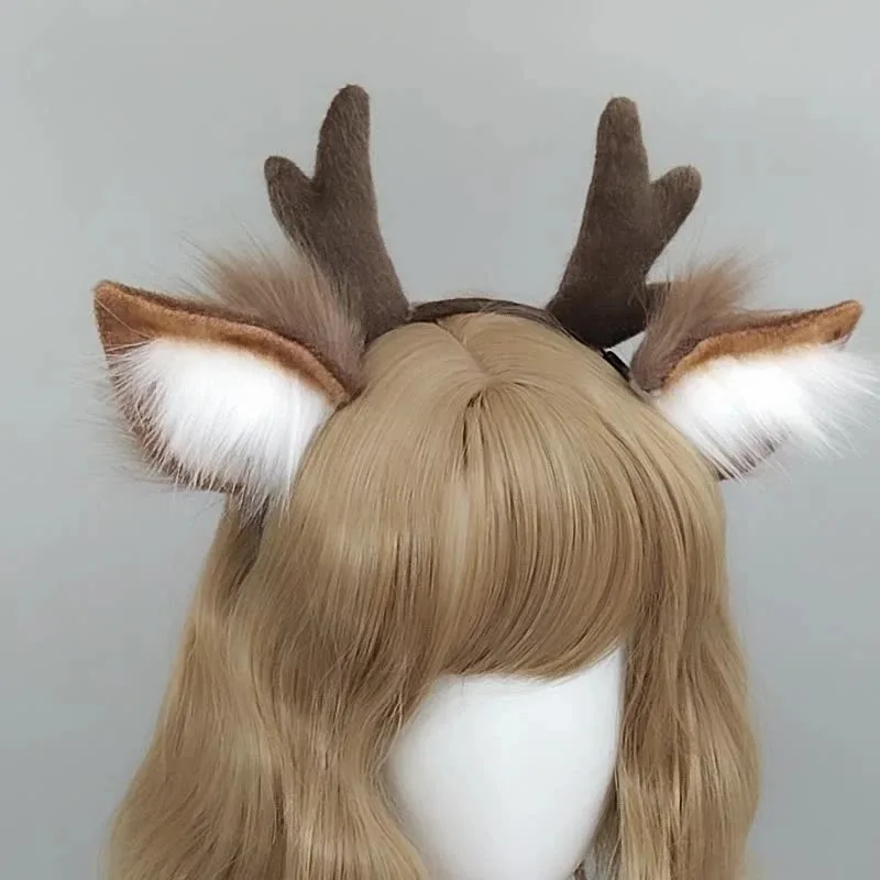 

Cute Plush Antler Headband Fashion Cosplay Deer Ear Head Hoop Lolita Hair Bands Holiday Party Christmas Women Hair Accessories