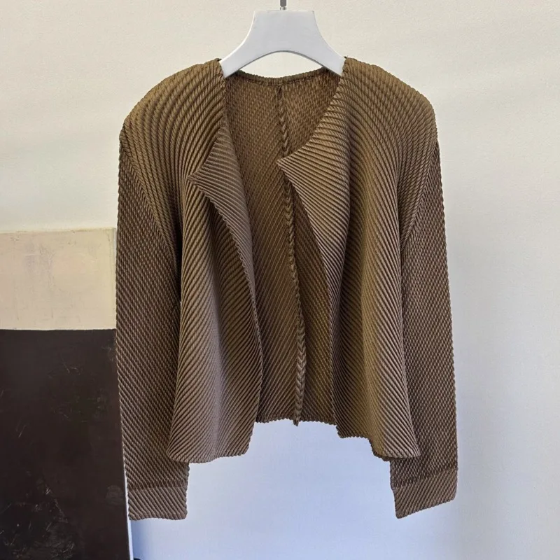 Miyake Pleated Jacket 2026 Spring/Summer New Long Sleeve Cardigan Top Simple Casual Draped Elastic Women's Clothing Wrinkle-Free
