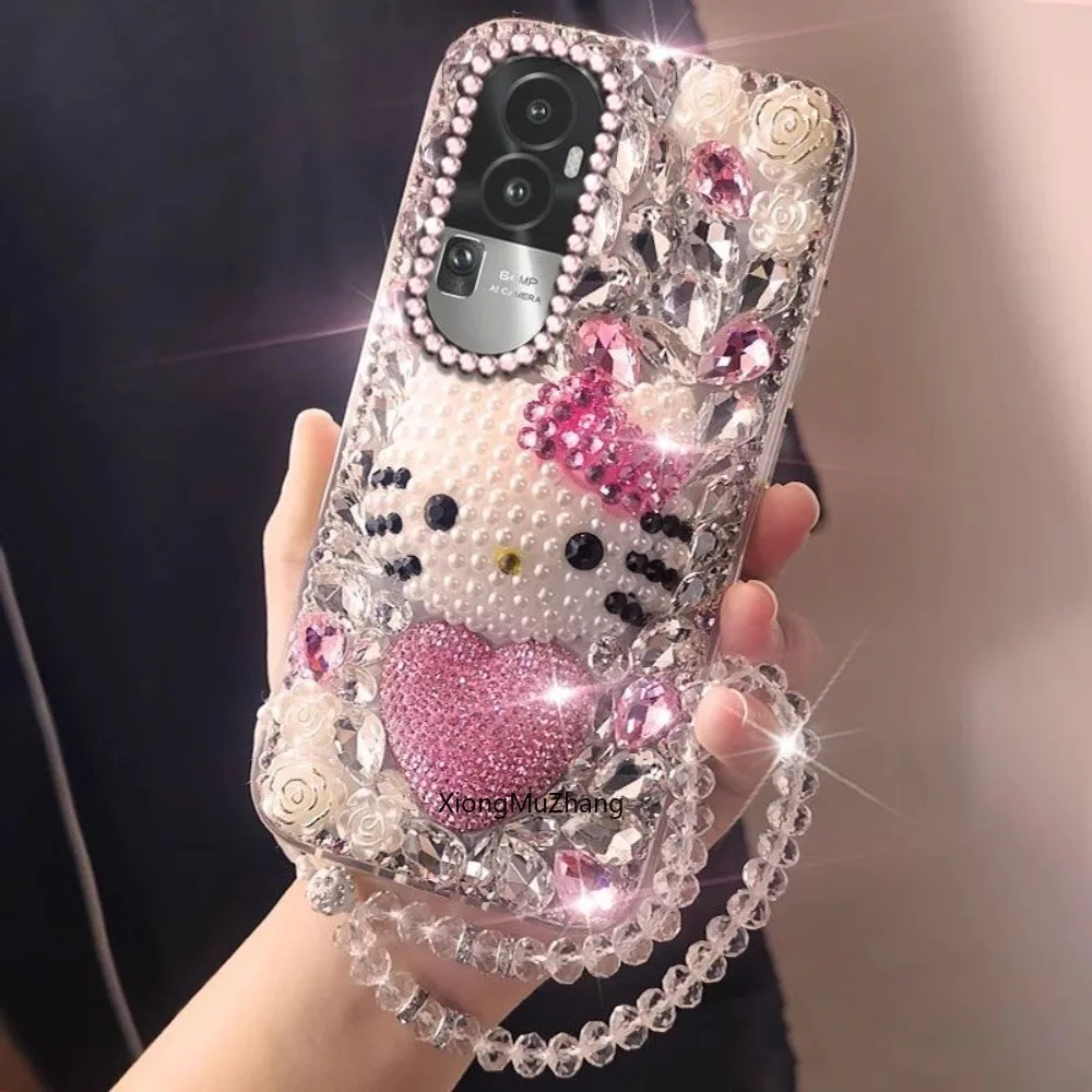 

DIY Diamond Rhinestone Hello Kitty Case for OPPO A98 A96 A95 A94 A93 A92 A78 A76 A74 A72 A58 A55 A54 A53 A52 Sanrio Custom Cover