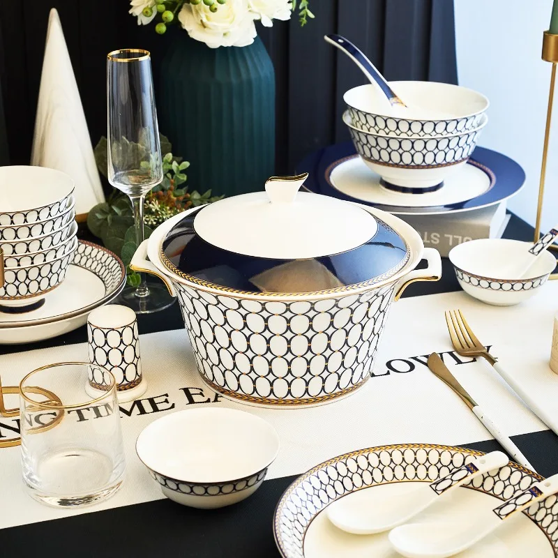 Aesthetic Friendly Dinnerware Full Set Design Luxury Bowl Plates Dinner Sets Designer Italian Vajilla Porcelana Dinner Set