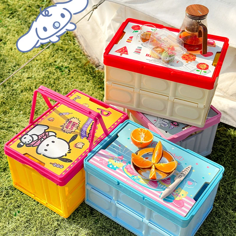 Sanrio Handheld Folding Box Cartoon Cinnamoroll Kuromi Pochacco Folding Storage Box Camping Storage Box