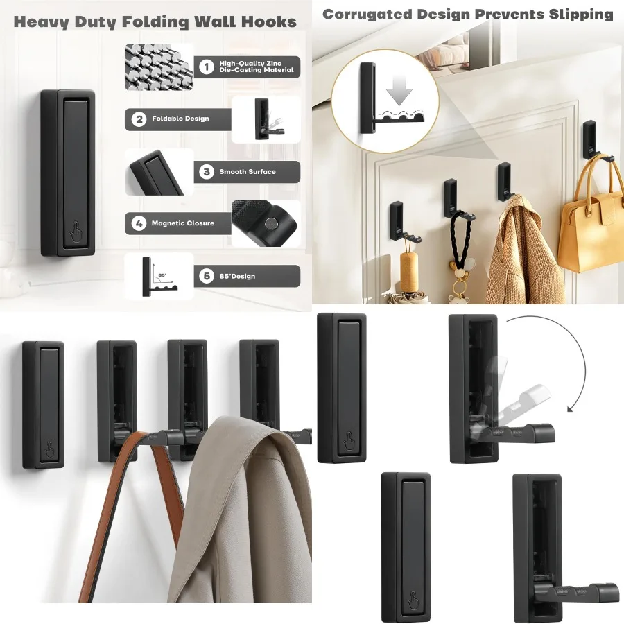 

Складные настенные крючки 4 шт. Складные крючки для одежды для дома, ванной комнаты, спальни, кухни, прихожей, сверхмощный цинковый сплав, дизайн без ржавчины, спа