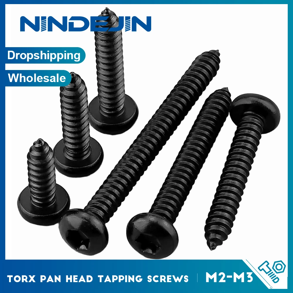 Torx Star Drive Round Head Self Tapping Screws Hardened Black Carbon Steel M2 M2.3 M2.6 M3 Six Lobe Pan Head Screw Used for Wood