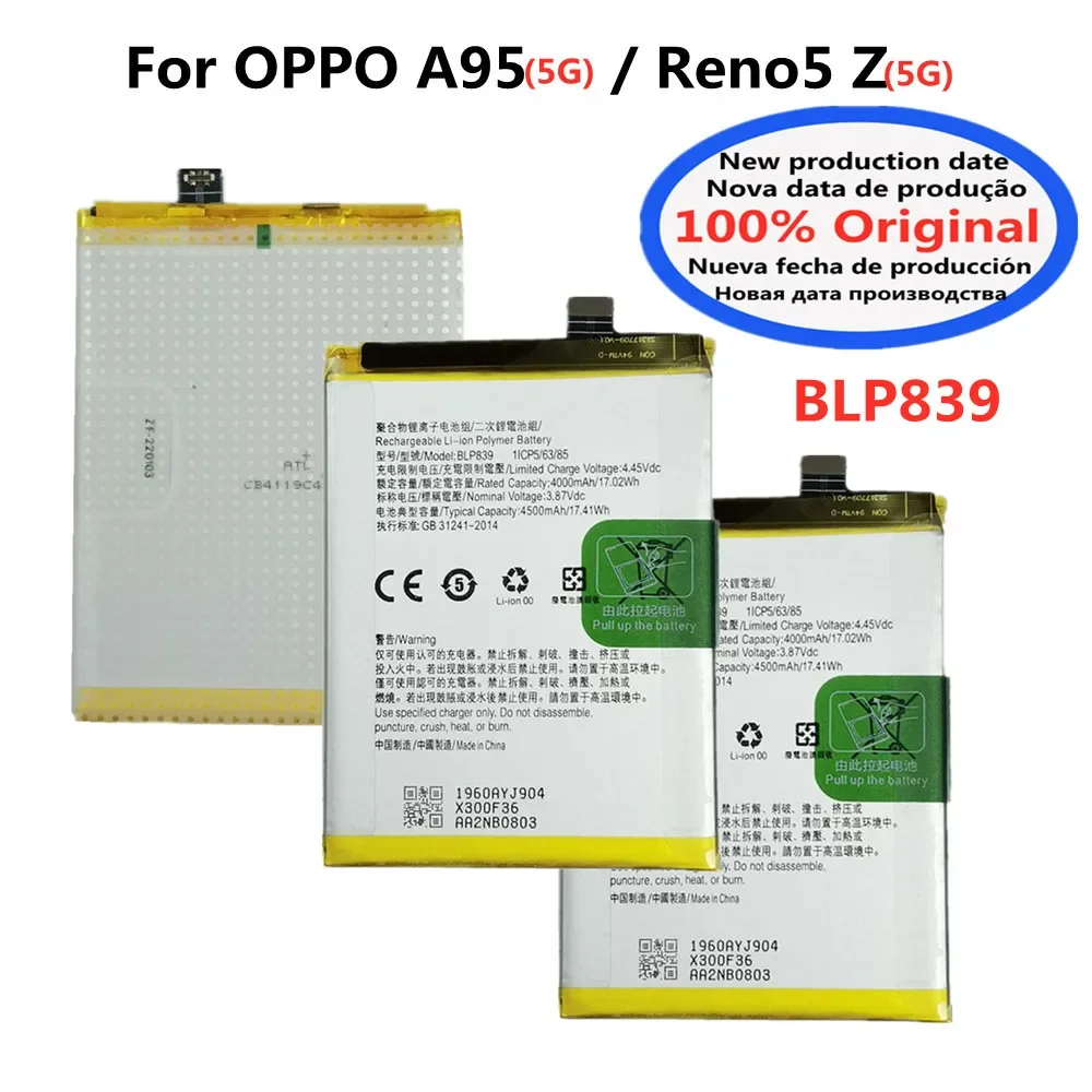 BLP839 4500mAh Original Battery For OPPO A95 5G / Reno5 Z Reno 5 Z PELM00 CPH2211 Phone Fast Shipping