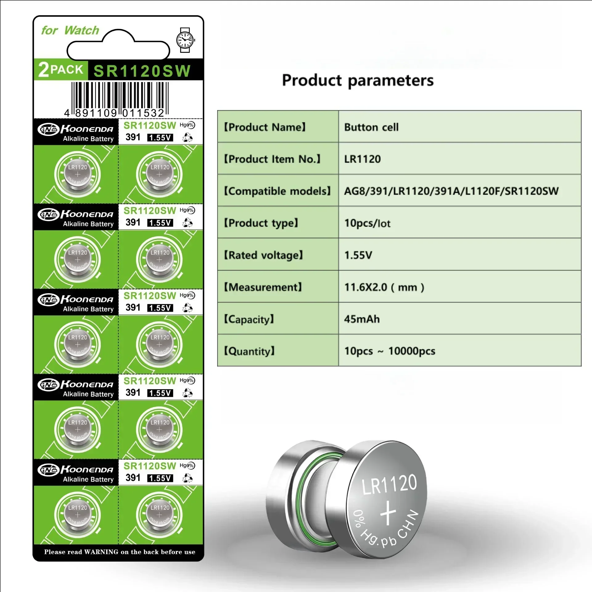 10-50 SZTUK AG8 45mAh 1.5v Baterie guzikowe LR1120 391 SR1120 R1120W CX191 G8A 191 391A SR1120SW Zegarek na monety Zabawki Zdalne