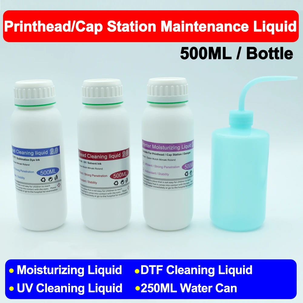 500ML DTF DTG UV Printer Maintenance Kit Cap Station Printhead Cleaning Liquid Moisturizing Liquid Clean Tool Swab i3200 XP600