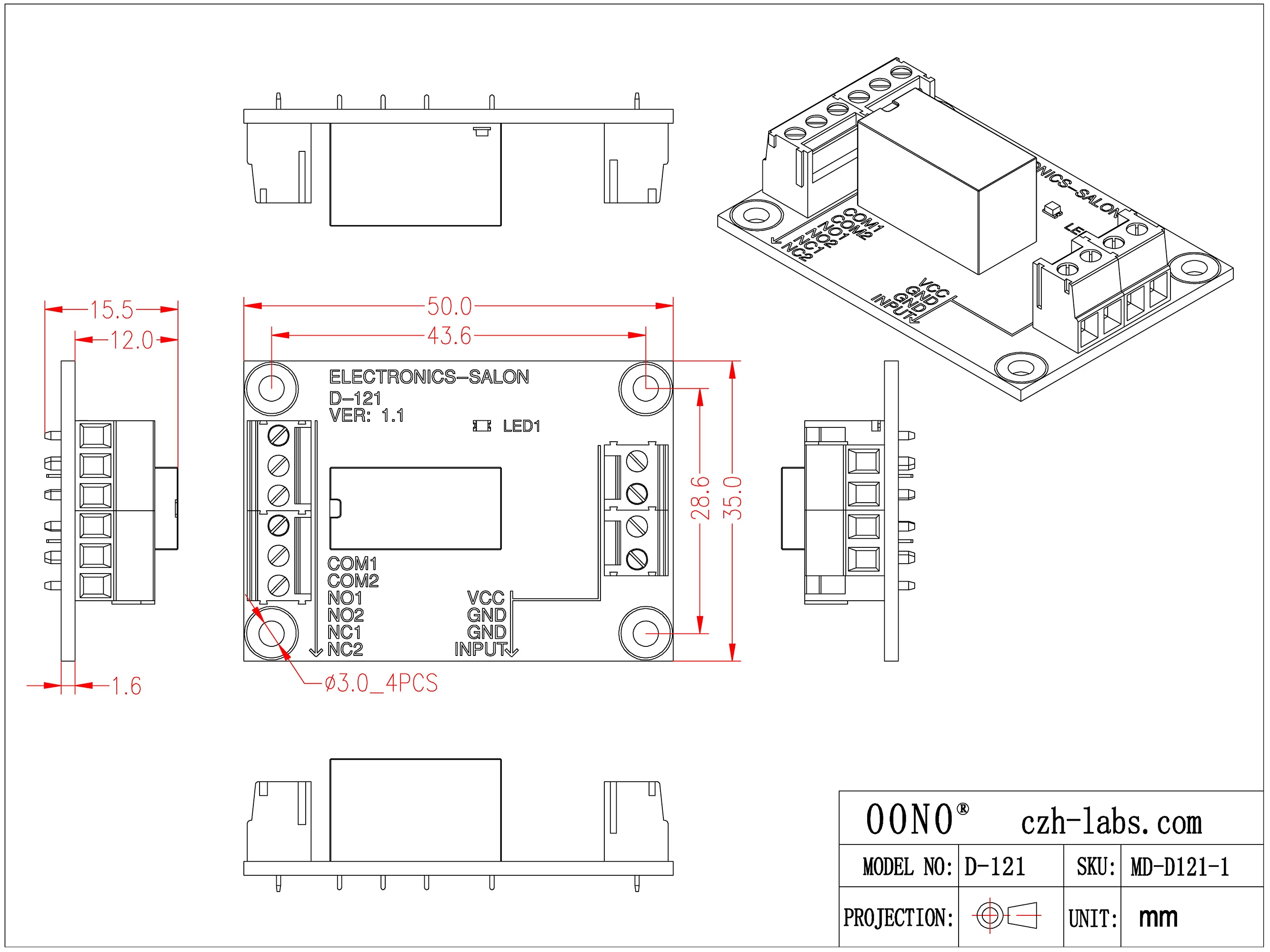Modul Relai Sinyal DPDT, 5Vdc, Relai RY5W-K. Telah Berkumpul.