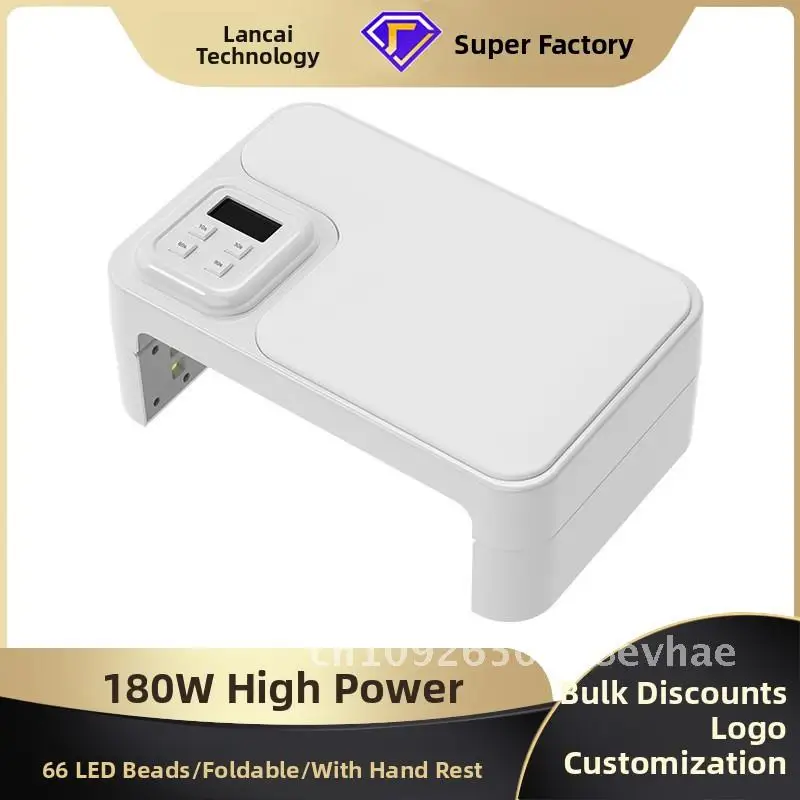 Lampa UV do fototerapii paznokci o mocy 180W, składana, szybkoschnąca, do polerowania, do utwardzania kleju do paznokci, białe poduszki pod dłonie.