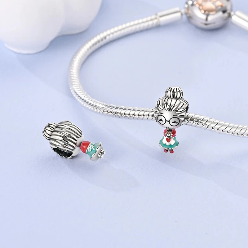 Silver Plated Boy Girl Couple Lovers Beads Charms Zirconium Dangle Fit Original Pandora Bracelet Necklace Jewelry Women Gift