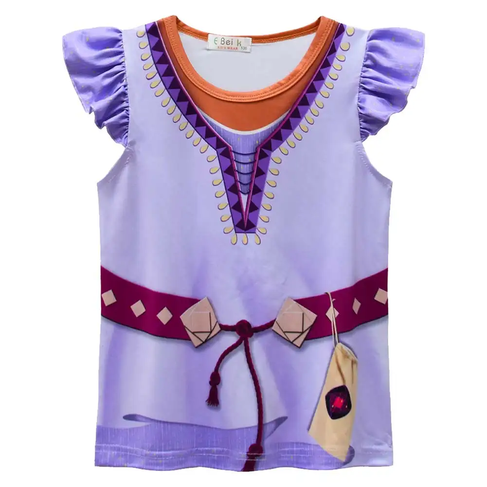 Kids Asha Cosplay Costume Outfits Girls Roleplay Vest Skirt Necklace Earrings Dress Fantasia Children Halloween Carnival Suit