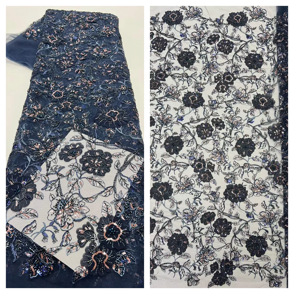 

Wholesale Luxury Nigerian Tulle Lace Fabric With Sequins 2026 Embroidery African Beaded French Lace Fabrics for Party Dress