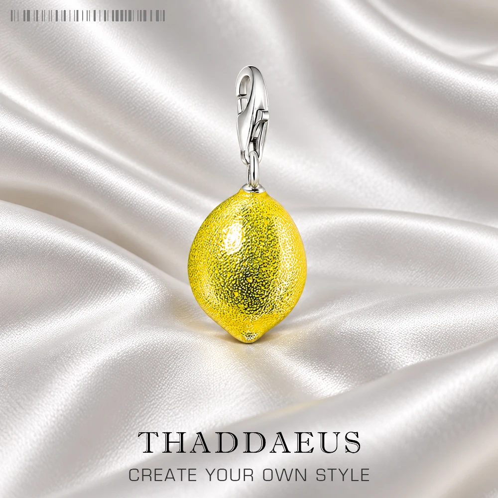 Yellow Lemon Dangle Charms Pendant Europe Fine Jewelry Women Men Cute Gift In 925 Sterling Silver
