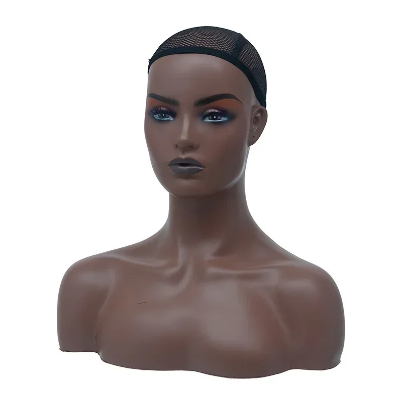 Realistic Female Wig Head Manikin Bust African American Mannequin Head with Shoulders for Wig and Hat Display