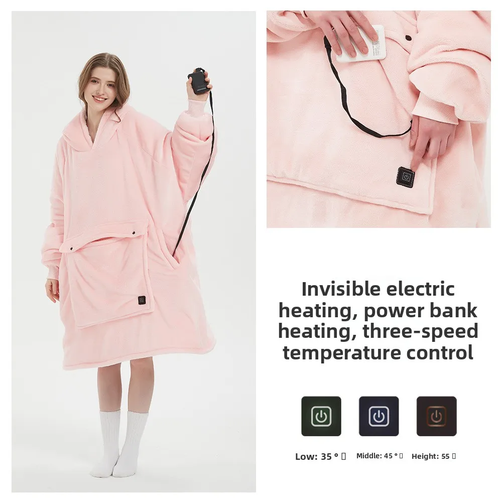 

Winter Wearable Blanket Hoodie with Sleeves Pocket Oversized Sherpa Fleece Warm Thick Heating Hooded Blanket Sweatshirt Blanket