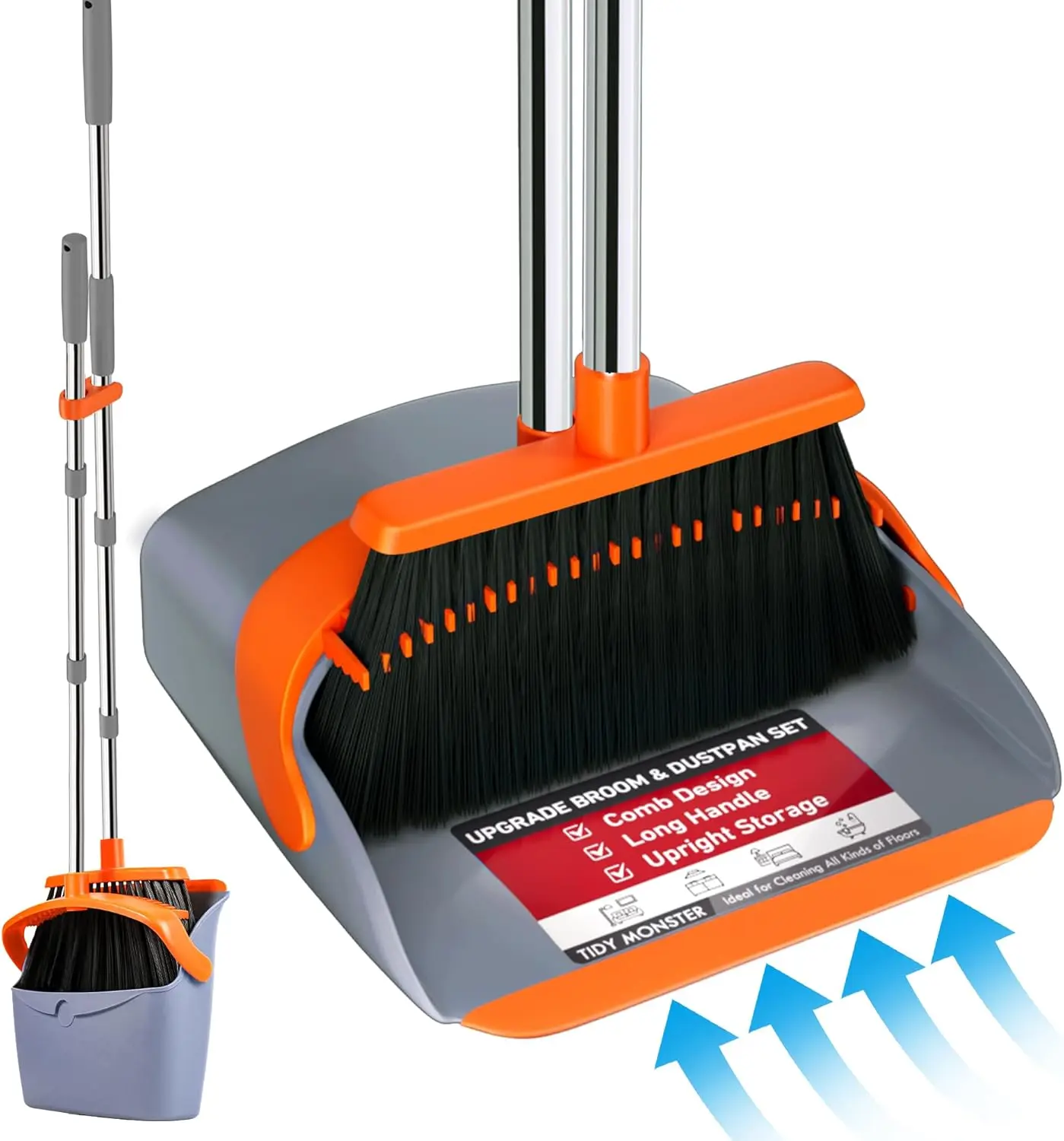 

52" Long Handle Broom & Dustpan Set with Self-Cleaning Teeth - Ideal for Pet Hair, Home, Office Cleaning