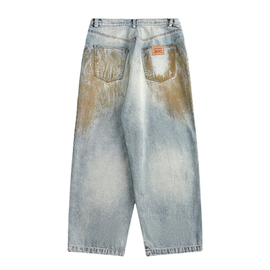 Vintage Baggy Jeans Men Y2k Ripped Hole Patch Jeans Pants Streetwear Harajuku Washed Color Graffiti Denim Trousers Mens Clothing